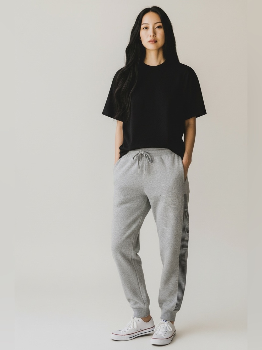BEBE Sport Glitter Logo Women’s Stripe Heather Grey Joggers Size Large NWT